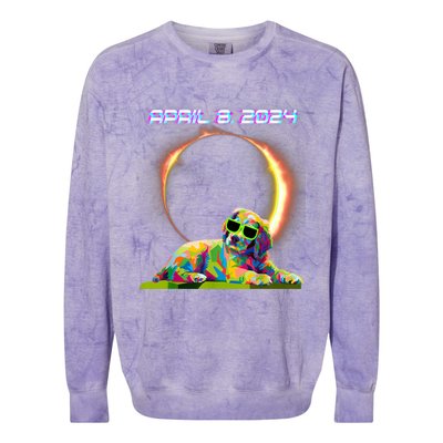 Solar Eclipse 2024 April 8 Dog Solar Eclipse Glasses Colorblast Crewneck Sweatshirt