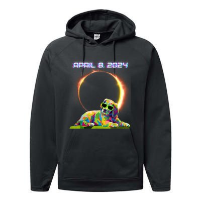 Solar Eclipse 2024 April 8 Dog Solar Eclipse Glasses Performance Fleece Hoodie