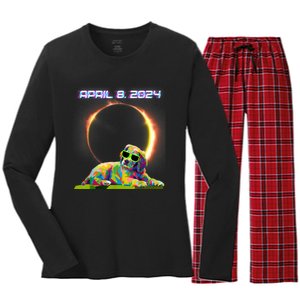 Solar Eclipse 2024 April 8 Dog Solar Eclipse Glasses Women's Long Sleeve Flannel Pajama Set 