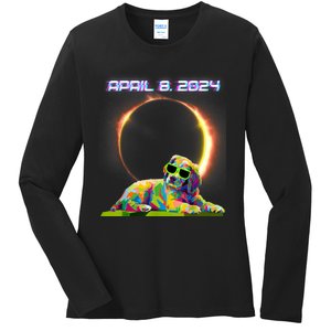 Solar Eclipse 2024 April 8 Dog Solar Eclipse Glasses Ladies Long Sleeve Shirt