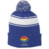 Solar Eclipse 2025 Funny Partial Solar Eclipse 2025 29 March Great Gift Stripe Pom Pom Beanie