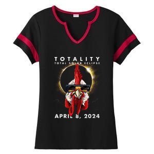 Solar Eclipse 2024 Chicken Rooster Ladies Halftime Notch Neck Tee