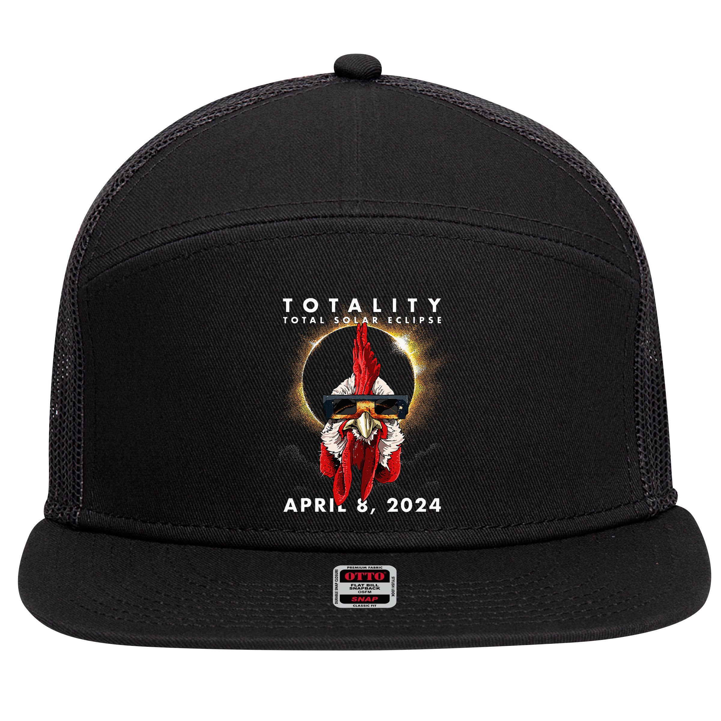 Solar Eclipse 2024 Chicken Rooster 7 Panel Mesh Trucker Snapback Hat