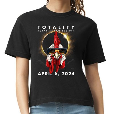 Solar Eclipse 2024 Chicken Rooster Comfort Colors Boxy T-Shirt