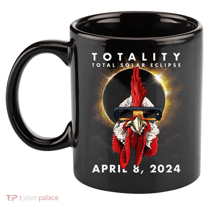Solar Eclipse 2024 Chicken Rooster 11oz C Handle Ceramic Mug