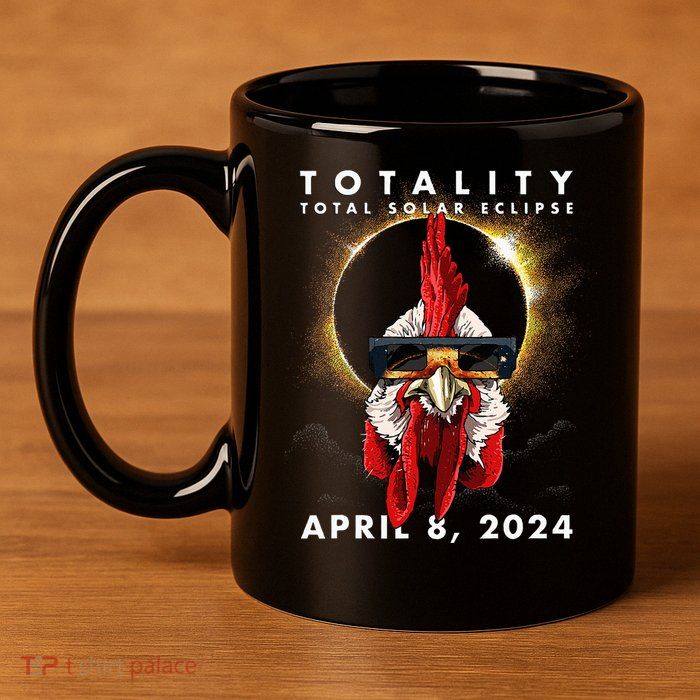 Solar Eclipse 2024 Chicken Rooster 11oz C Handle Ceramic Mug