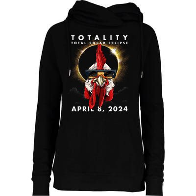 Solar Eclipse 2024 Chicken Rooster Womens Funnel Neck Pullover Hood