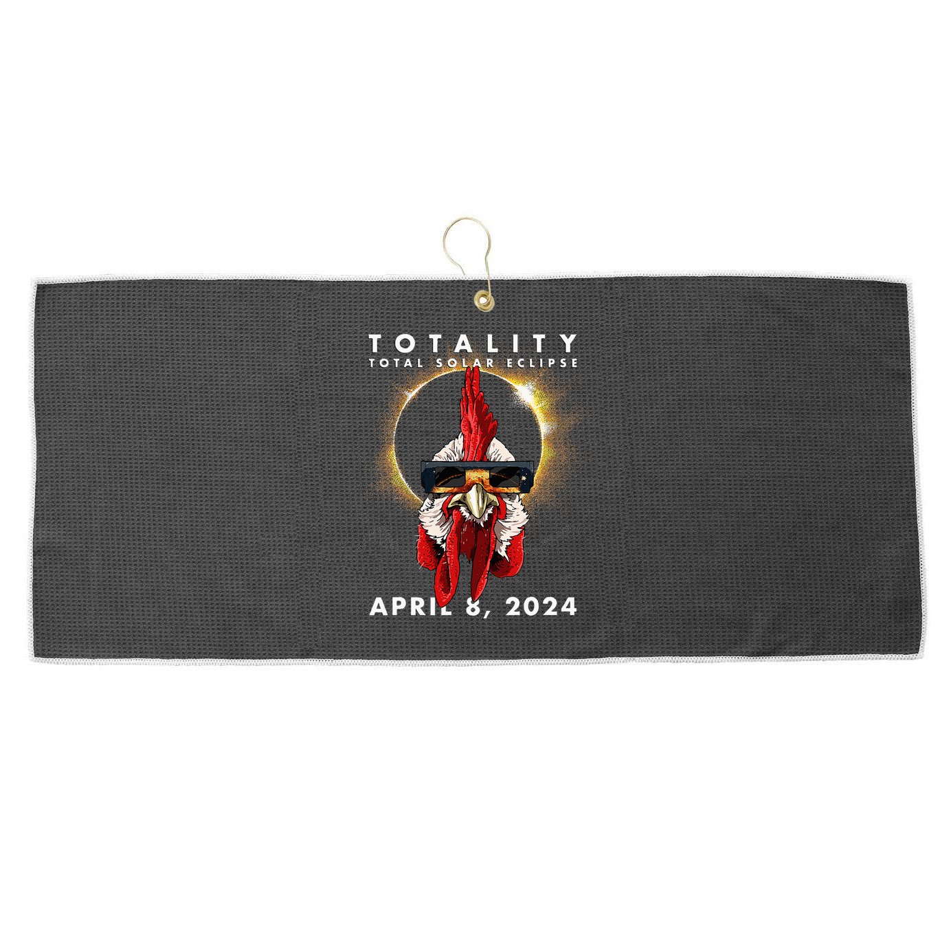 Solar Eclipse 2024 Chicken Rooster Large Microfiber Waffle Golf Towel
