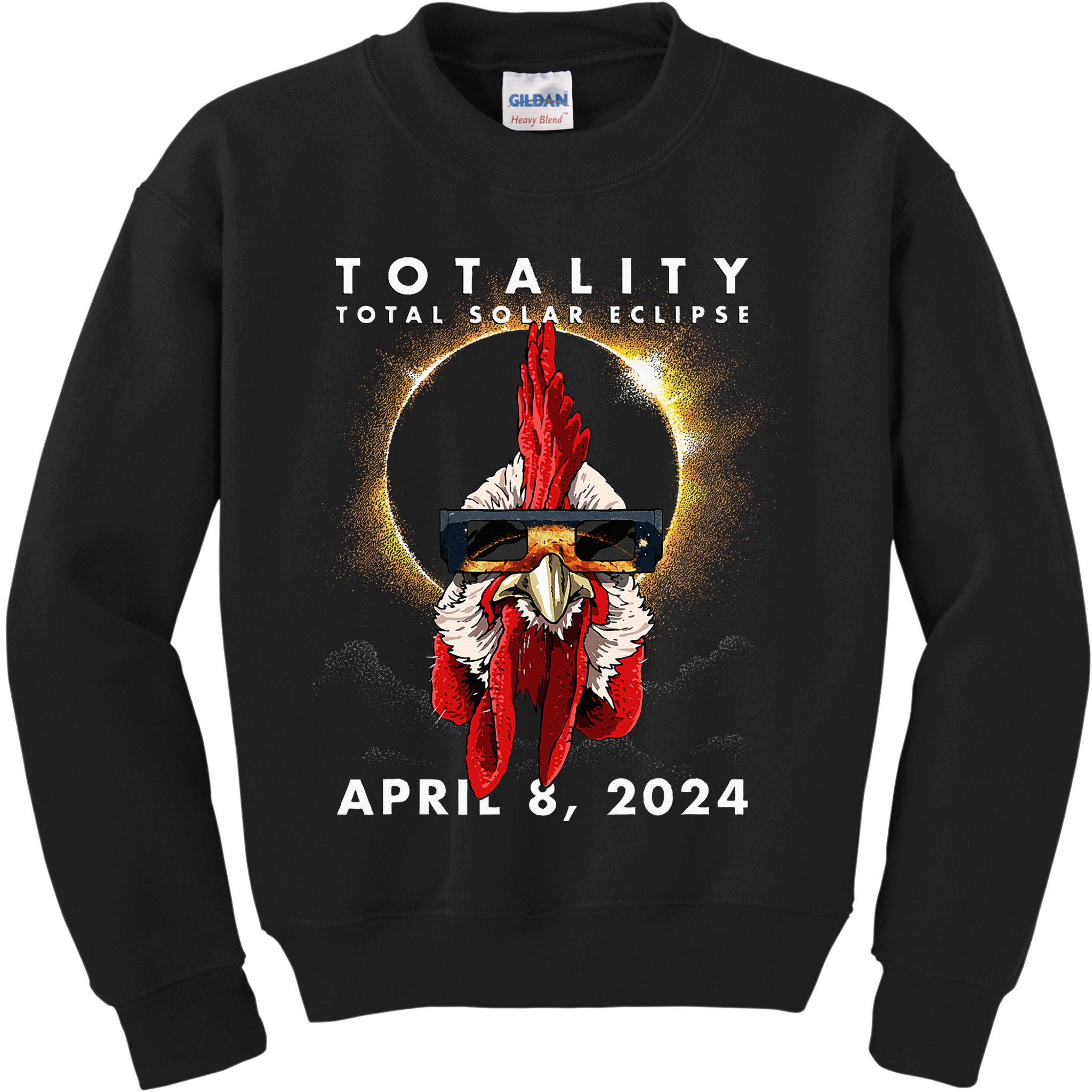 Solar Eclipse 2024 Chicken Rooster Kids Sweatshirt