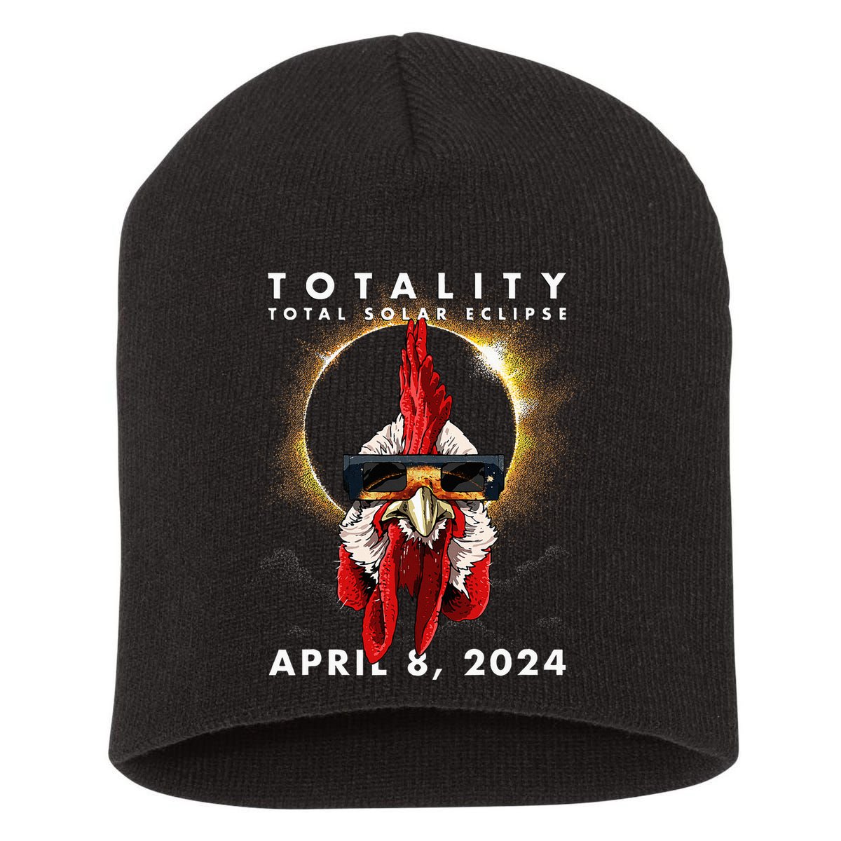 Solar Eclipse 2024 Chicken Rooster Short Acrylic Beanie