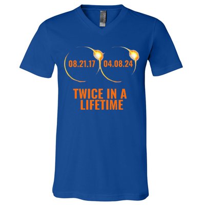 Solar Eclipse 2024 Twice In A Lifetime Solar Eclipse V-Neck T-Shirt