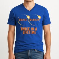 Solar Eclipse 2024 Twice In A Lifetime Solar Eclipse V-Neck T-Shirt