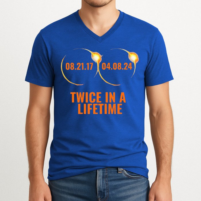Solar Eclipse 2024 Twice In A Lifetime Solar Eclipse V-Neck T-Shirt