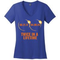 Solar Eclipse 2024 Twice In A Lifetime Solar Eclipse Women's V-Neck T-Shirt