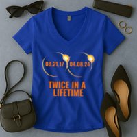 Solar Eclipse 2024 Twice In A Lifetime Solar Eclipse Women's V-Neck T-Shirt