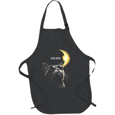 Solar Eclipse 2024 Total Eclipse April 8th 2024 Cat Full-Length Apron With Pockets