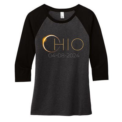 Solar Eclipse 2024 State Ohio Total Solar Eclipse Women's Tri-Blend 3/4-Sleeve Raglan Shirt