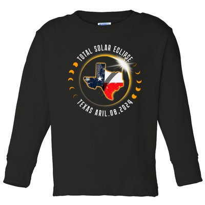 Solar Eclipse 2024 Total Solar Eclipse State Texas Toddler Long Sleeve Shirt