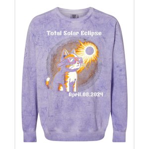 Solar Eclipse 2024 Cat Wearing Solar Eclipse Glasses Colorblast Crewneck Sweatshirt