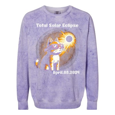 Solar Eclipse 2024 Cat Wearing Solar Eclipse Glasses Colorblast Crewneck Sweatshirt