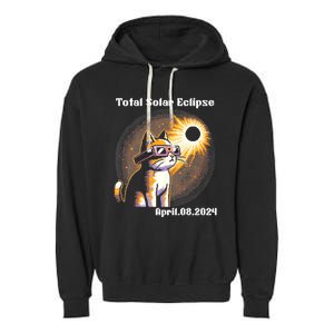 Solar Eclipse 2024 Cat Wearing Solar Eclipse Glasses Garment-Dyed Fleece Hoodie