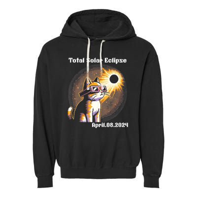 Solar Eclipse 2024 Cat Wearing Solar Eclipse Glasses Garment-Dyed Fleece Hoodie