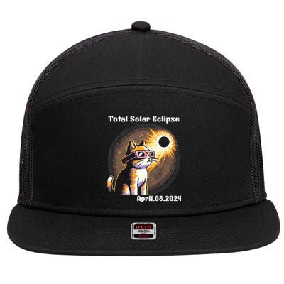 Solar Eclipse 2024 Cat Wearing Solar Eclipse Glasses 7 Panel Mesh Trucker Snapback Hat