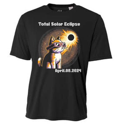 Solar Eclipse 2024 Cat Wearing Solar Eclipse Glasses Cooling Performance Crew T-Shirt