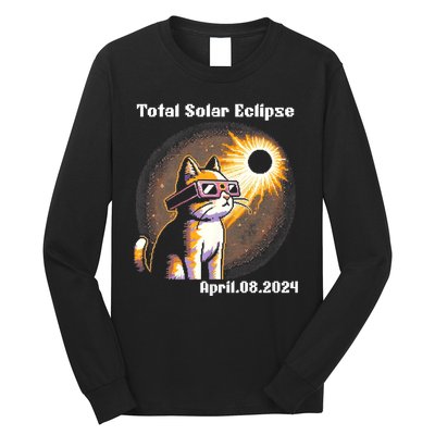 Solar Eclipse 2024 Cat Wearing Solar Eclipse Glasses Long Sleeve Shirt