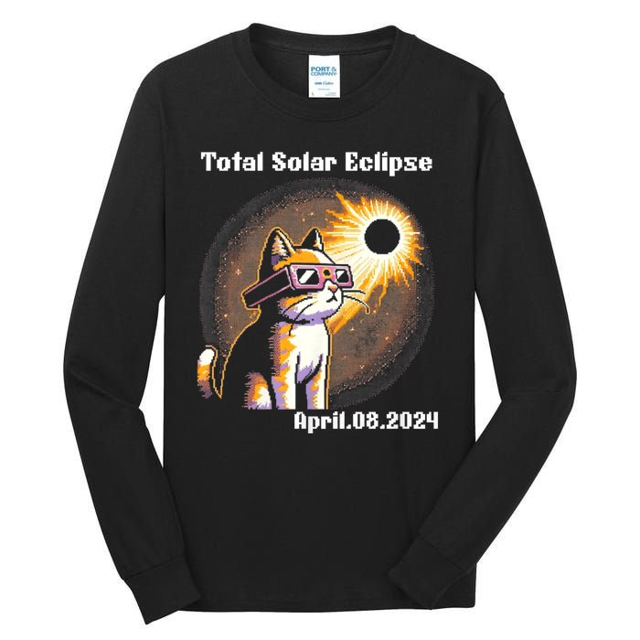 Solar Eclipse 2024 Cat Wearing Solar Eclipse Glasses Tall Long Sleeve T-Shirt