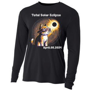 Solar Eclipse 2024 Cat Wearing Solar Eclipse Glasses Cooling Performance Long Sleeve Crew