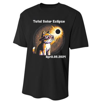 Solar Eclipse 2024 Cat Wearing Solar Eclipse Glasses Performance Sprint T-Shirt