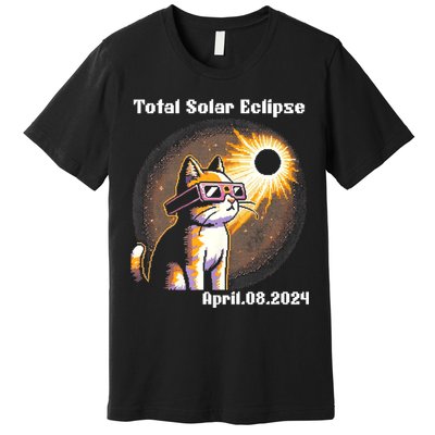 Solar Eclipse 2024 Cat Wearing Solar Eclipse Glasses Premium T-Shirt