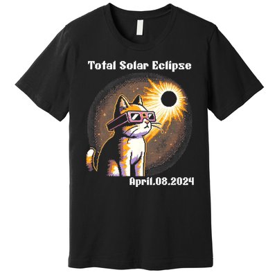 Solar Eclipse 2024 Cat Wearing Solar Eclipse Glasses Premium T-Shirt