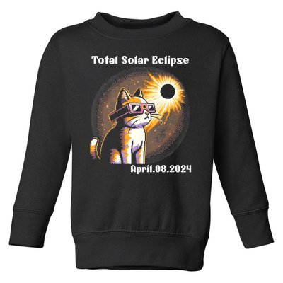 Solar Eclipse 2024 Cat Wearing Solar Eclipse Glasses Toddler Sweatshirt