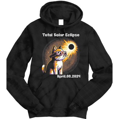 Solar Eclipse 2024 Cat Wearing Solar Eclipse Glasses Tie Dye Hoodie