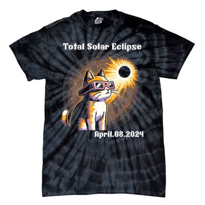 Solar Eclipse 2024 Cat Wearing Solar Eclipse Glasses Tie-Dye T-Shirt