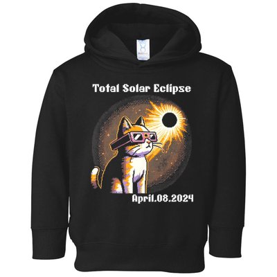 Solar Eclipse 2024 Cat Wearing Solar Eclipse Glasses Toddler Hoodie