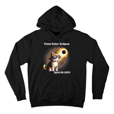 Solar Eclipse 2024 Cat Wearing Solar Eclipse Glasses Tall Hoodie