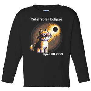 Solar Eclipse 2024 Cat Wearing Solar Eclipse Glasses Toddler Long Sleeve Shirt