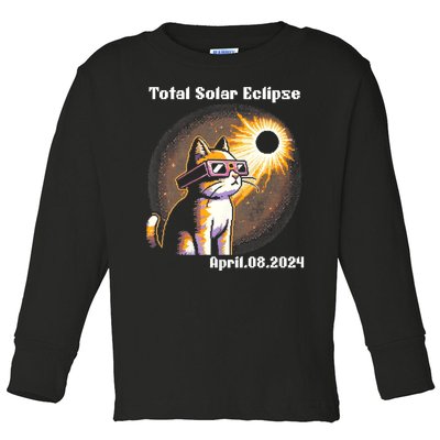 Solar Eclipse 2024 Cat Wearing Solar Eclipse Glasses Toddler Long Sleeve Shirt