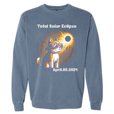 Solar Eclipse 2024 Cat Wearing Solar Eclipse Glasses Garment-Dyed Sweatshirt