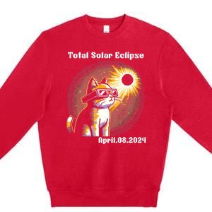 Solar Eclipse 2024 Cat Wearing Solar Eclipse Glasses Premium Crewneck Sweatshirt