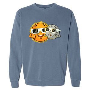 Solar Eclipse 2024 Funny Sun Moon Glasses Science Garment-Dyed Sweatshirt