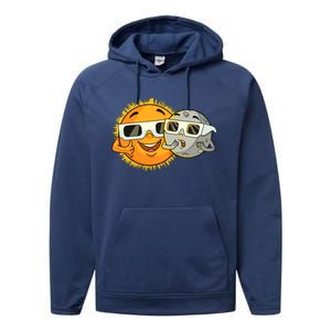 Solar Eclipse 2024 Funny Sun Moon Glasses Science Performance Fleece Hoodie