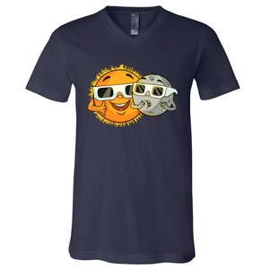 Solar Eclipse 2024 Funny Sun Moon Glasses Science V-Neck T-Shirt