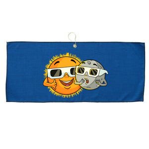 Solar Eclipse 2024 Funny Sun Moon Glasses Science Large Microfiber Waffle Golf Towel