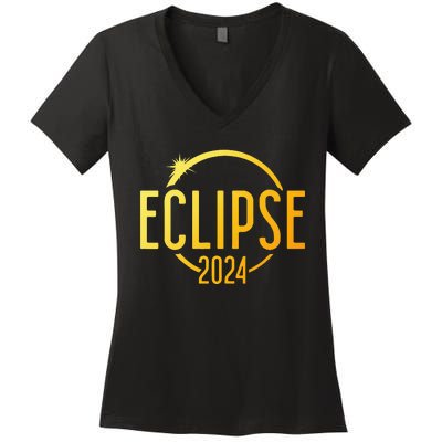 Solar Eclipse 2024 Total Solar Eclipse 4.08.24 Women's V-Neck T-Shirt