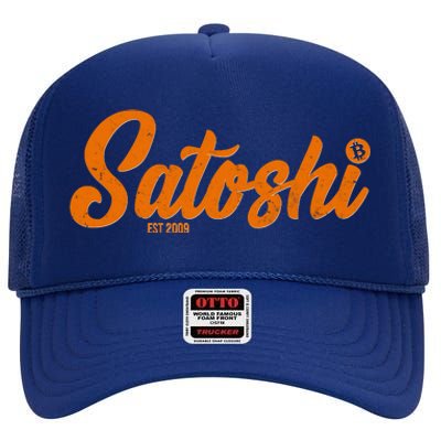 Satoshi Est 2009 Cryptocurrency High Crown Mesh Back Trucker Hat