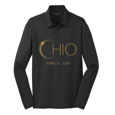 Solar Eclipse 2024 Total Solar Eclipse State Ohio Silk Touch Performance Long Sleeve Polo